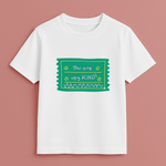 Faith-based personalised kids T-shirt with ‘Be Kind’ message in playful fonts on white tee – Keino Kids Kindness Collection