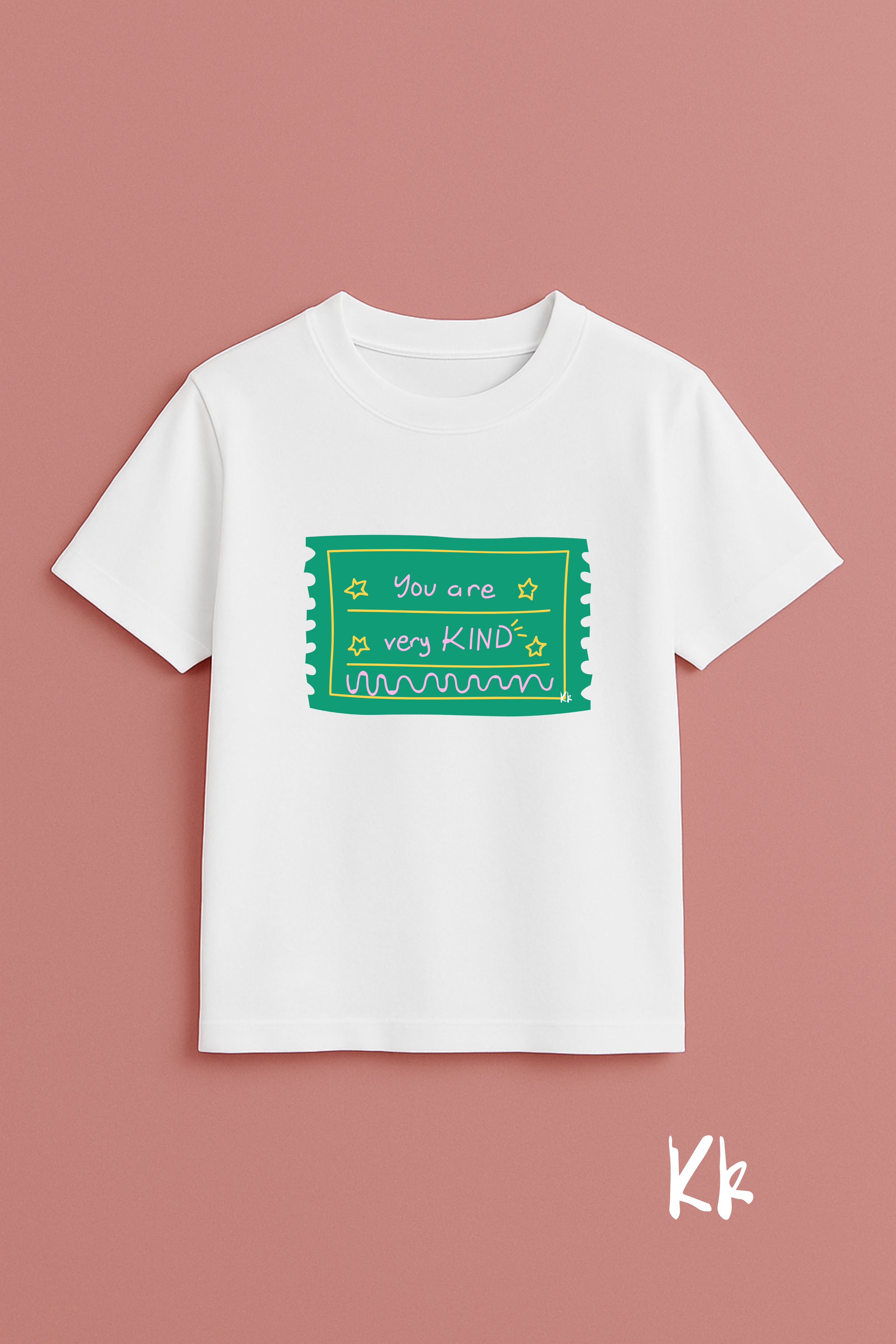 Faith-based personalised kids T-shirt with ‘Be Kind’ message in playful fonts on white tee – Keino Kids Kindness Collection